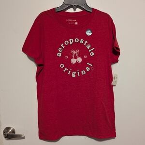 Aeropostale Classic Crew Logo W/Cherries Womens Red Tee Shirt Top Size XL